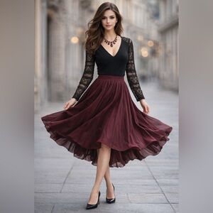 Sezane Black V-Neck Sweater with Lace Sleeves Size Small